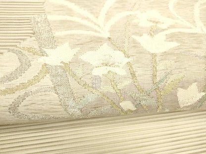 平和屋着物＊夏物 絽綴れ 八寸名古屋帯 草花文 金銀糸 正絹 逸品 DABA0913cm