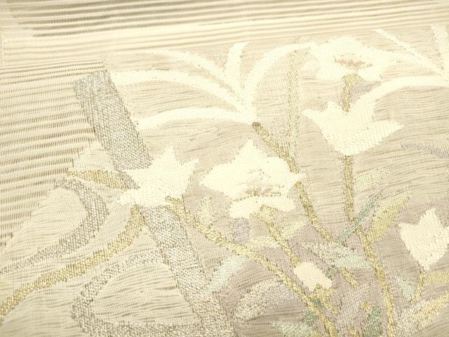 平和屋着物＊夏物 絽綴れ 八寸名古屋帯 草花文 金銀糸 正絹 逸品 DABA0913cm