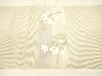 平和屋着物＊夏物 絽綴れ 八寸名古屋帯 草花文 金銀糸 正絹 逸品 DABA0913cm