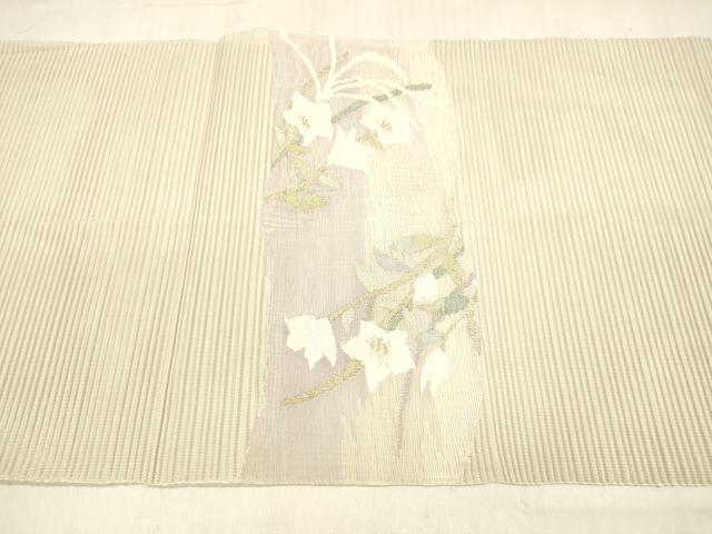 平和屋着物＊夏物 絽綴れ 八寸名古屋帯 草花文 金銀糸 正絹 逸品 DABA0913cm