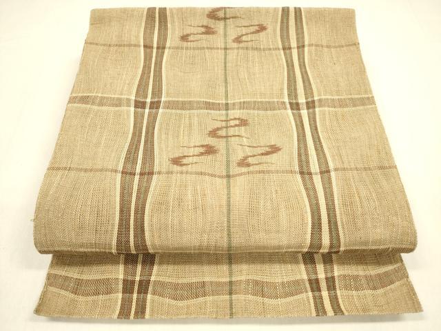 平和屋着物＊夏物 八寸名古屋帯 格子抽象文 麻 逸品 DABA0914cm