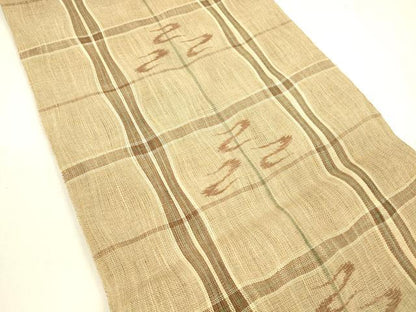 平和屋着物＊夏物 八寸名古屋帯 格子抽象文 麻 逸品 DABA0914cm