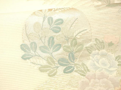 平和屋着物＊夏物 六通柄袋帯 流水草花文 銀糸 正絹 逸品 DABA0915cm