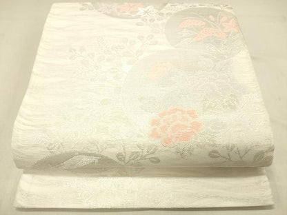 平和屋着物＊夏物 六通柄袋帯 草花文 銀糸 正絹 逸品 DABA0916cm
