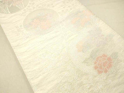平和屋着物＊夏物 六通柄袋帯 草花文 銀糸 正絹 逸品 DABA0916cm