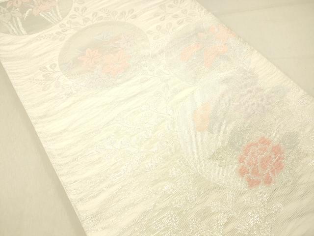平和屋着物＊夏物 六通柄袋帯 草花文 銀糸 正絹 逸品 DABA0916cm