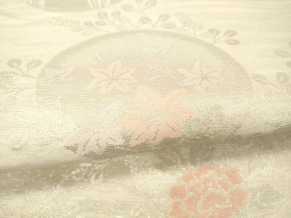 平和屋着物＊夏物 六通柄袋帯 草花文 銀糸 正絹 逸品 DABA0916cm