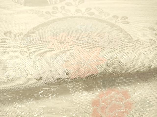 平和屋着物＊夏物 六通柄袋帯 草花文 銀糸 正絹 逸品 DABA0916cm