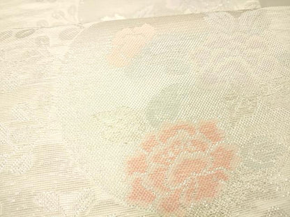 平和屋着物＊夏物 六通柄袋帯 草花文 銀糸 正絹 逸品 DABA0916cm