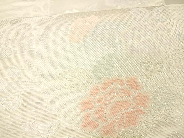 平和屋着物＊夏物 六通柄袋帯 草花文 銀糸 正絹 逸品 DABA0916cm