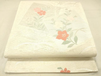 平和屋着物＊夏物 六通柄袋帯 露芝草花文 銀糸 正絹 逸品 DABA0919cm