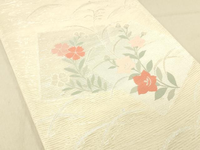 平和屋着物＊夏物　六通柄袋帯　露芝草花文　銀糸　正絹　逸品　DABA0919cm 平和屋着物＊夏物 六通柄袋帯 露芝草花文 銀糸 正絹 逸品 DABA0919cmの