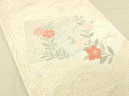 平和屋着物＊夏物 六通柄袋帯 露芝草花文 銀糸 正絹 逸品 DABA0919cm