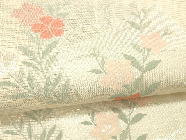 平和屋着物＊夏物 六通柄袋帯 露芝草花文 銀糸 正絹 逸品