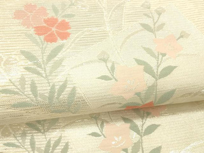 平和屋着物＊夏物 六通柄袋帯 露芝草花文 銀糸 正絹 逸品 DABA0919cm