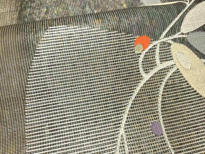 平和屋着物▽六通柄袋帯 スリーシーズン 春夏秋 枝葉文 金銀糸 引箔 正絹 逸品 DABA0921cm