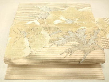 平和屋着物＊夏物 絽綴れ 八寸名古屋帯 草花文 銀糸 正絹 逸品 DABA0926cm