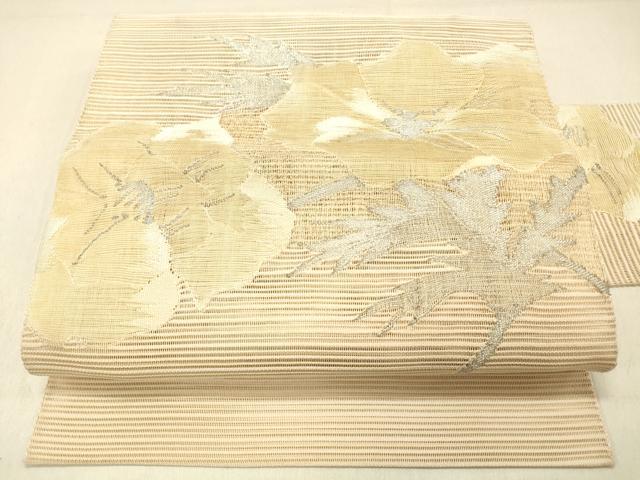 平和屋着物＊夏物 絽綴れ 八寸名古屋帯 草花文 銀糸 正絹 逸品 DABA0926cm