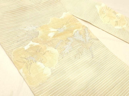 平和屋着物＊夏物 絽綴れ 八寸名古屋帯 草花文 銀糸 正絹 逸品 DABA0926cm