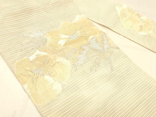 平和屋着物＊夏物 絽綴れ 八寸名古屋帯 草花文 銀糸 正絹 逸品 DABA0926cm