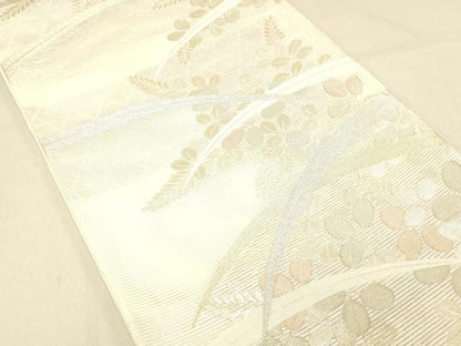 平和屋着物＊夏物 六通柄袋帯 草葉文 金銀糸 正絹 逸品 DABA0932cm