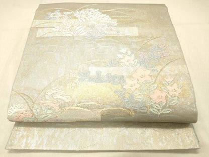 平和屋着物＊夏物 六通柄袋帯 草花文 金銀糸 引箔 正絹 逸品 DABA0934cm