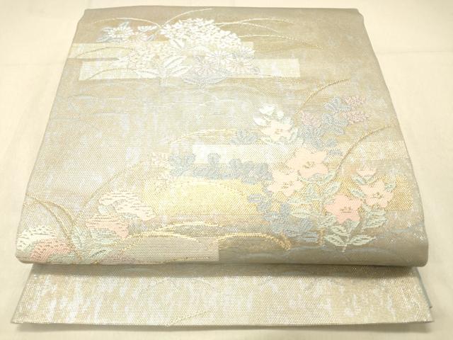平和屋着物＊夏物 六通柄袋帯 草花文 金銀糸 引箔 正絹 逸品 DABA0934cm