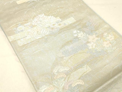 平和屋着物＊夏物 六通柄袋帯 草花文 金銀糸 引箔 正絹 逸品 DABA0934cm