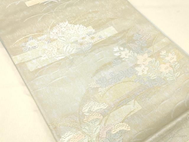 平和屋着物＊夏物 六通柄袋帯 草花文 金銀糸 引箔 正絹 逸品 DABA0934cm