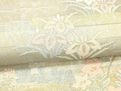 平和屋着物＊夏物 六通柄袋帯 草花文 金銀糸 引箔 正絹 逸品 DABA0934cm