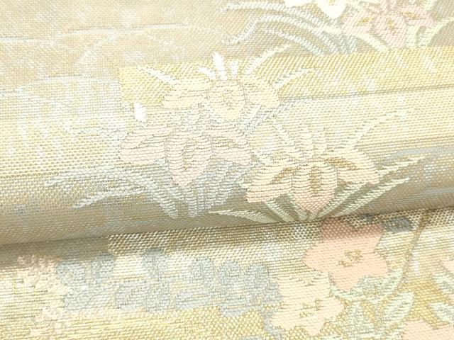 平和屋着物＊夏物 六通柄袋帯 草花文 金銀糸 引箔 正絹 逸品 DABA0934cm
