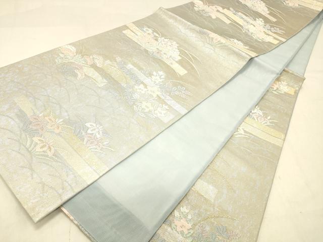 平和屋着物＊夏物 六通柄袋帯 草花文 金銀糸 引箔 正絹 逸品 DABA0934cm