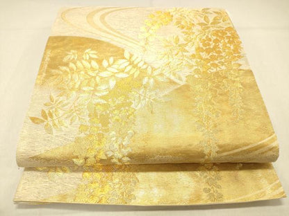 平和屋着物＊夏物 六通柄袋帯 流水藤花房 金糸 正絹 逸品 DABA0935cm