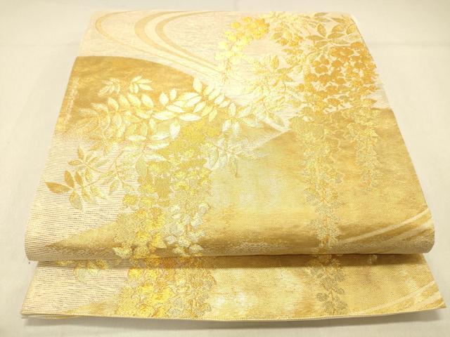 平和屋着物＊夏物 六通柄袋帯 流水藤花房 金糸 正絹 逸品 DABA0935cm