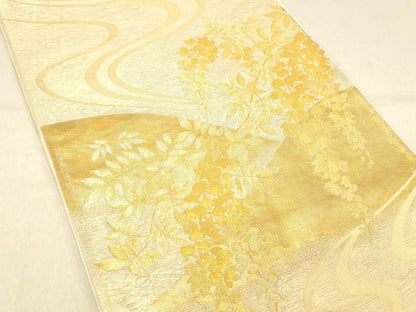 平和屋着物＊夏物 六通柄袋帯 流水藤花房 金糸 正絹 逸品 DABA0935cm