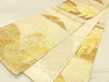 平和屋着物＊夏物 六通柄袋帯 流水藤花房 金糸 正絹 逸品 DABA0935cm