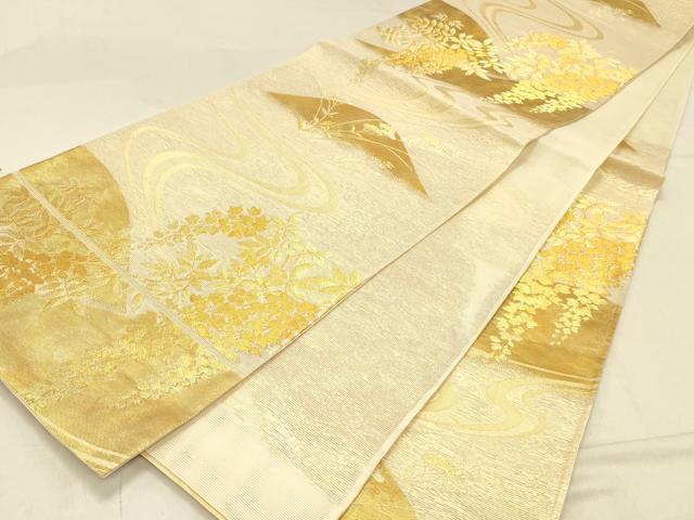 平和屋着物＊夏物 六通柄袋帯 流水藤花房 金糸 正絹 逸品 DABA0935cm