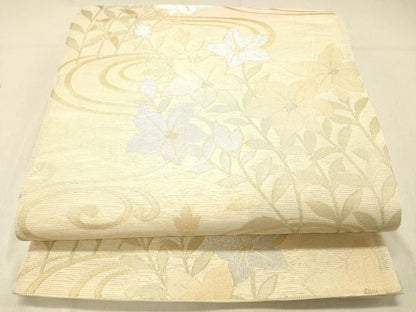 平和屋着物＊夏物 六通柄袋帯 薫風 流水草花文 金銀糸 正絹 逸品 DABA0936cm