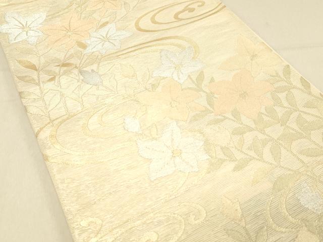 平和屋着物＊夏物 六通柄袋帯 薫風 流水草花文 金銀糸 正絹 逸品 DABA0936cm