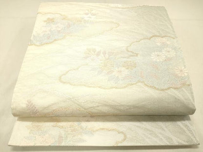 平和屋着物＊夏物 六通柄袋帯 雲取り草花文 金銀糸 正絹 逸品 DABA0937cm