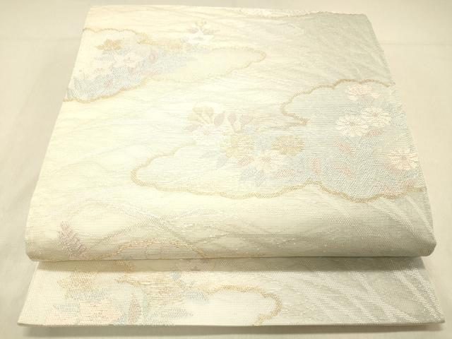 平和屋着物＊夏物 六通柄袋帯 雲取り草花文 金銀糸 正絹 逸品 DABA0937cm