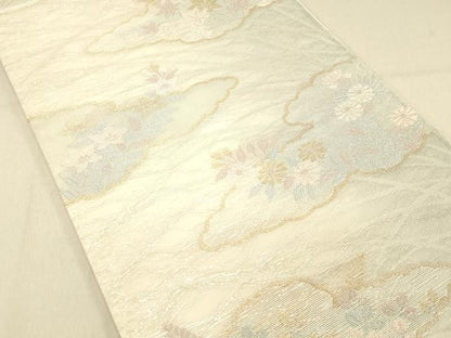 平和屋着物＊夏物 六通柄袋帯 雲取り草花文 金銀糸 正絹 逸品 DABA0937cm