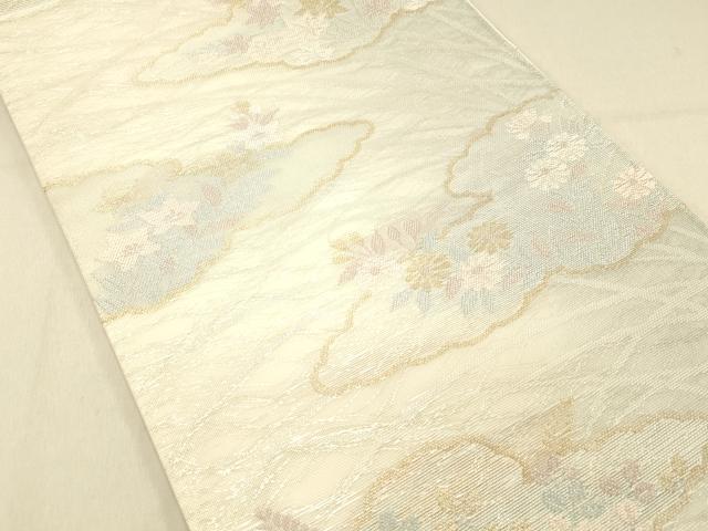 平和屋着物＊夏物 六通柄袋帯 雲取り草花文 金銀糸 正絹 逸品 DABA0937cm