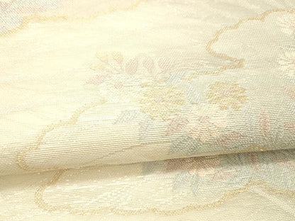 平和屋着物＊夏物 六通柄袋帯 雲取り草花文 金銀糸 正絹 逸品 DABA0937cm