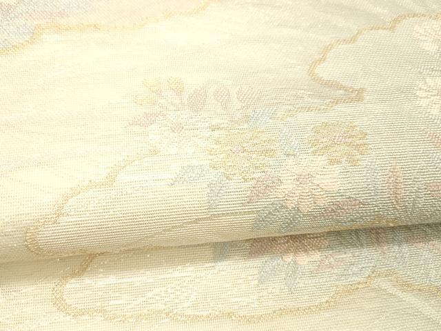 平和屋着物＊夏物 六通柄袋帯 雲取り草花文 金銀糸 正絹 逸品 DABA0937cm