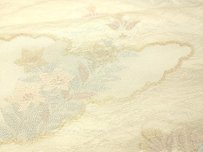 平和屋着物＊夏物 六通柄袋帯 雲取り草花文 金銀糸 正絹 逸品 DABA0937cm