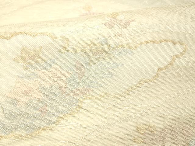 平和屋着物＊夏物 六通柄袋帯 雲取り草花文 金銀糸 正絹 逸品 DABA0937cm