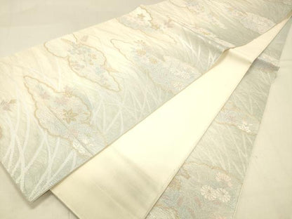平和屋着物＊夏物 六通柄袋帯 雲取り草花文 金銀糸 正絹 逸品 DABA0937cm