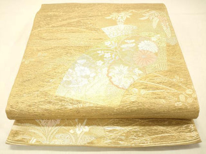 平和屋着物＊夏物 六通柄袋帯 扇に丸取 金銀糸 正絹 逸品 DABA0939cm