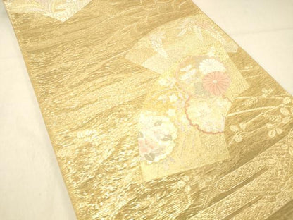 平和屋着物＊夏物 六通柄袋帯 扇に丸取 金銀糸 正絹 逸品 DABA0939cm